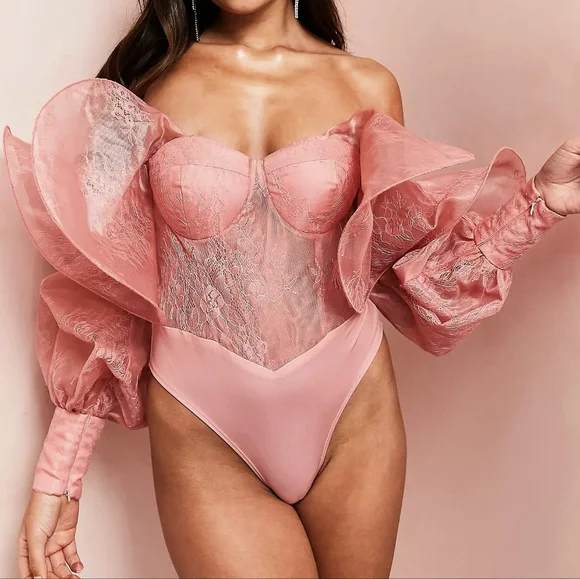 ASOS Dresses Asos Luxe Design Lace Bodysuit With Wire Bardot